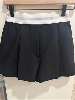 Alexander Wang Black Shorts with White Elastic Logo Waistband